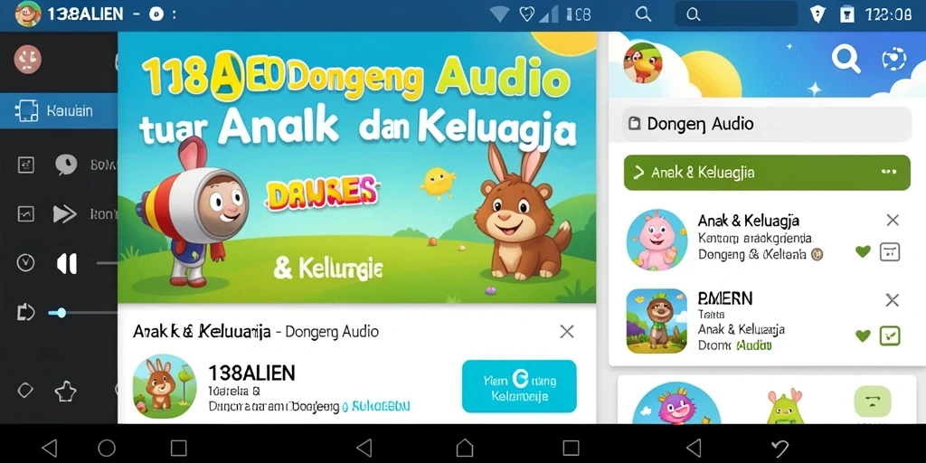 Screenshot antarmuka aplikasi Dongeng Audio 138ALIEN yang menarik.