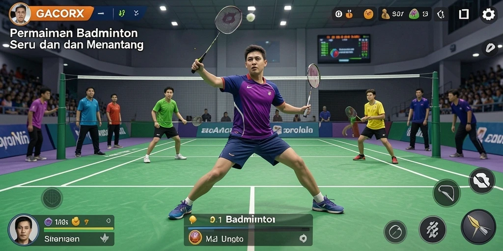 Screenshot GACORX menampilkan aksi seru pada pertandingan Badminton.