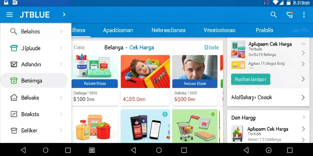 Antarmuka aplikasi JTBLUE untuk cek harga produk.