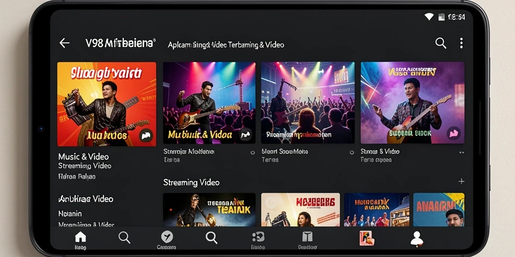 Antarmuka V98 yang menampilkan berbagai pilihan streaming video.
